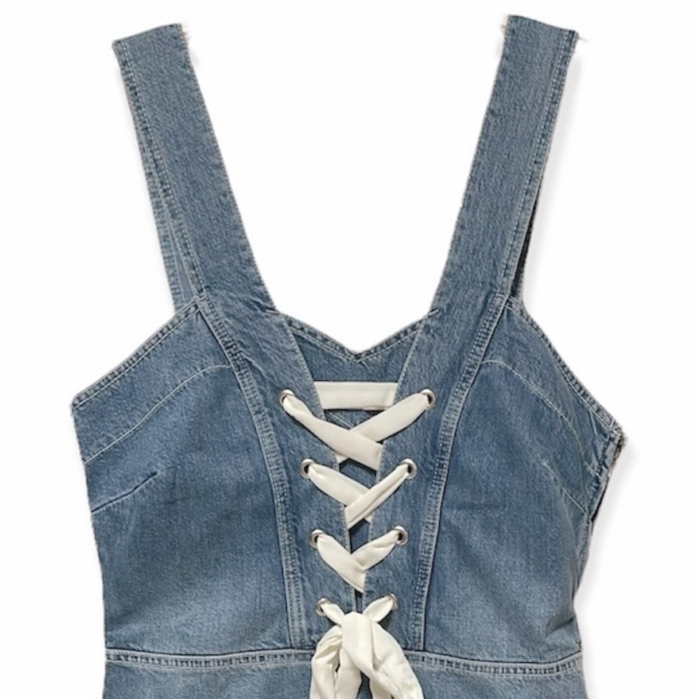 Paige Tula Lace Up Sleeveless Denim Dress - Picture 5 of 9
